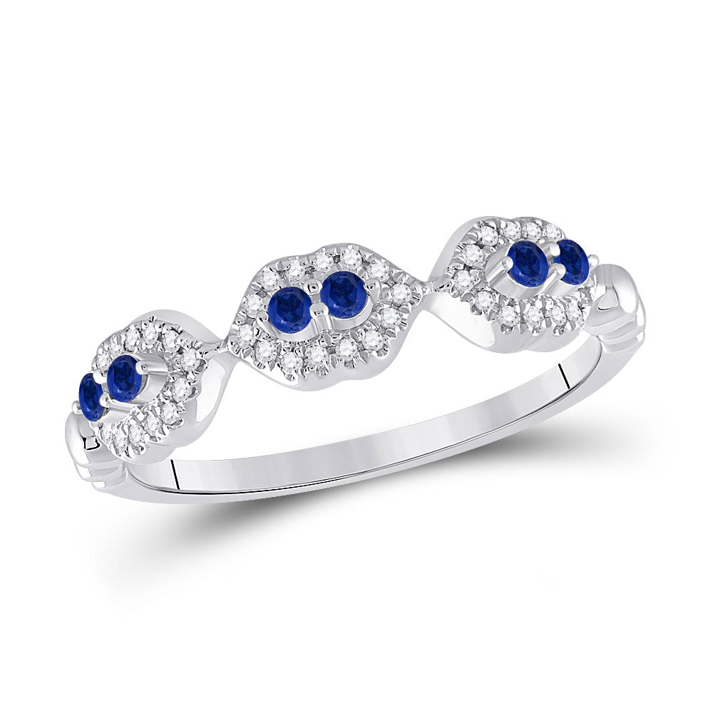 Gemstone Band | 14kt White Gold Womens Round Blue Sapphire Diamond Band Ring 1/4 Cttw | Splendid Jewellery GND