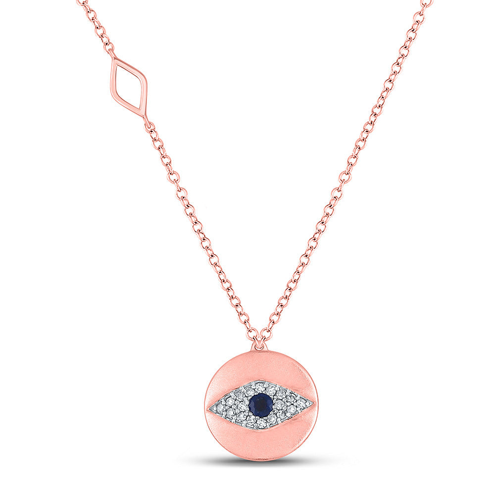 Gemstone Chain Necklace | 10kt Rose Gold Womens Princess Blue Sapphire Evil Eye Necklace 1/5 Cttw | Splendid Jewellery GND
