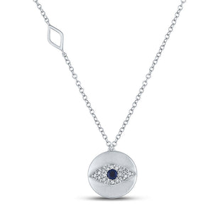 Gemstone Chain Necklace | 10kt White Gold Womens Princess Blue Sapphire Evil Eye Necklace 1/5 Cttw | Splendid Jewellery GND