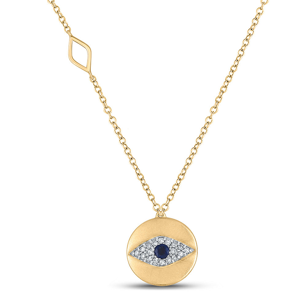 Gemstone Chain Necklace | 10kt Yellow Gold Womens Princess Blue Sapphire Evil Eye Necklace 1/5 Cttw | Splendid Jewellery GND
