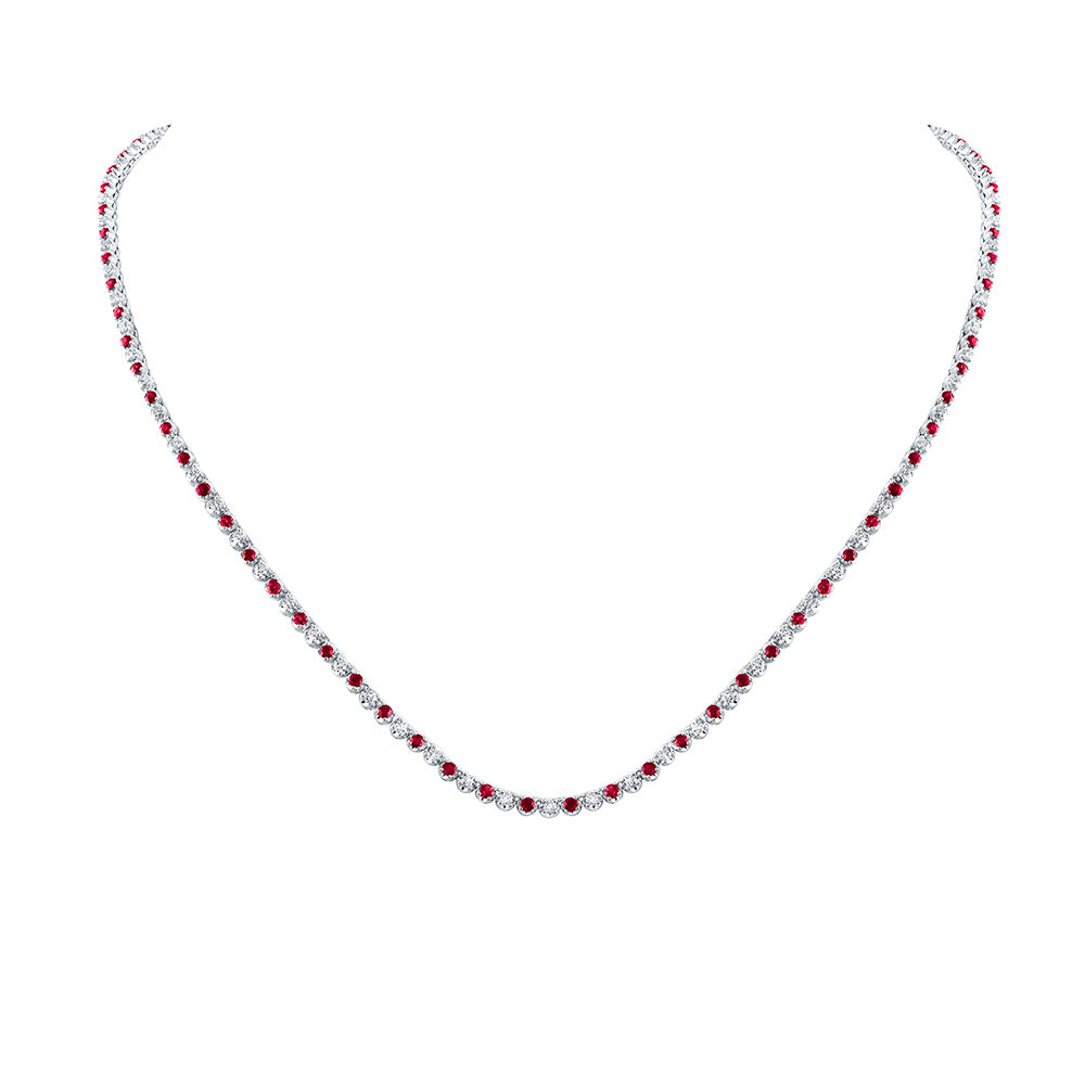 Gemstone Chain Necklace | 14kt Rose Gold Womens Round Ruby Diamond Tennis Necklace 5-5/8 Cttw | Splendid Jewellery GND