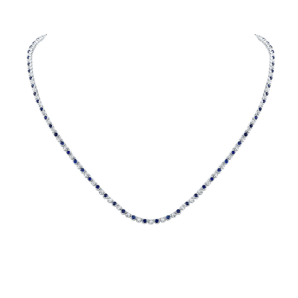 Gemstone Chain Necklace | 14kt White Gold Womens Round Blue Sapphire Diamond 18-inch Tennis Necklace 5-5/8 Cttw | Splendid Jewellery GND