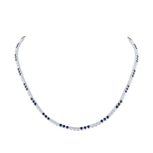 Gemstone Chain Necklace | 14kt White Gold Womens Round Blue Sapphire Diamond 18-inch Tennis Necklace 8-3/8 Cttw | Splendid Jewellery GND