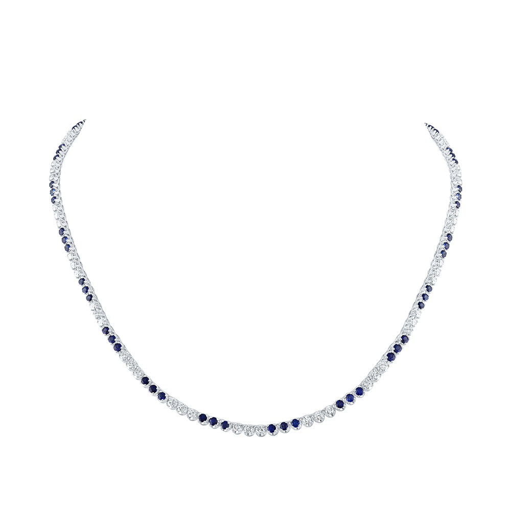 Gemstone Chain Necklace | 14kt White Gold Womens Round Blue Sapphire Diamond 18-inch Tennis Necklace 8-3/8 Cttw | Splendid Jewellery GND