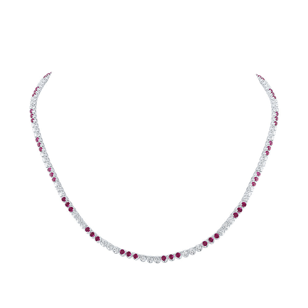 Gemstone Chain Necklace | 14kt White Gold Womens Round Ruby Diamond 18-inch Tennis Necklace 5-5/8 Cttw | Splendid Jewellery GND