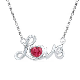 Passion's Embrace: Sterling Silver Heart Necklace with Lab-Created Ruby and Diamond Accents  Top View from Splendid Jewellery