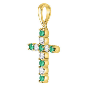 Gemstone Cross Pendant | 10kt Yellow Gold Womens Round Lab-Created Emerald Cross Pendant 1/3 Cttw | Splendid Jewellery GND
