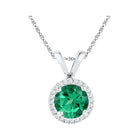 Radiant Green Enchantment Pendant | 10k White Gold Lab-Created Emerald & Diamond Halo Necklace 7/8 Cttw  Top View from Splendid Jewellery