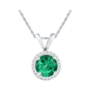 Gemstone Fashion Pendant | 10k White Gold Womens Lab-Created Emerald Solitaire & Diamond Halo Pendant 7/8 Cttw | Splendid Jewellery GND