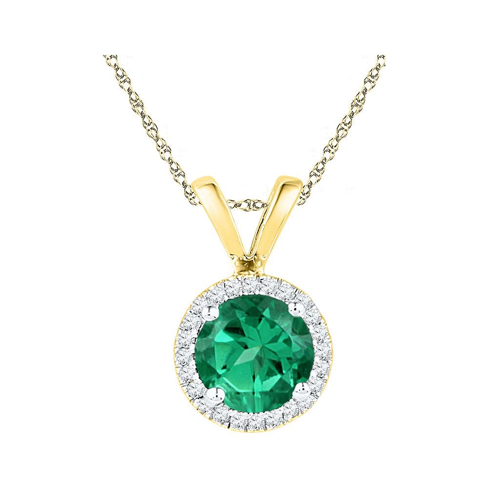 Gemstone Fashion Pendant | 10k Yellow Gold Womens Lab-Created Emerald Solitaire & Diamond Halo Pendant 7/8 Cttw | Splendid Jewellery GND