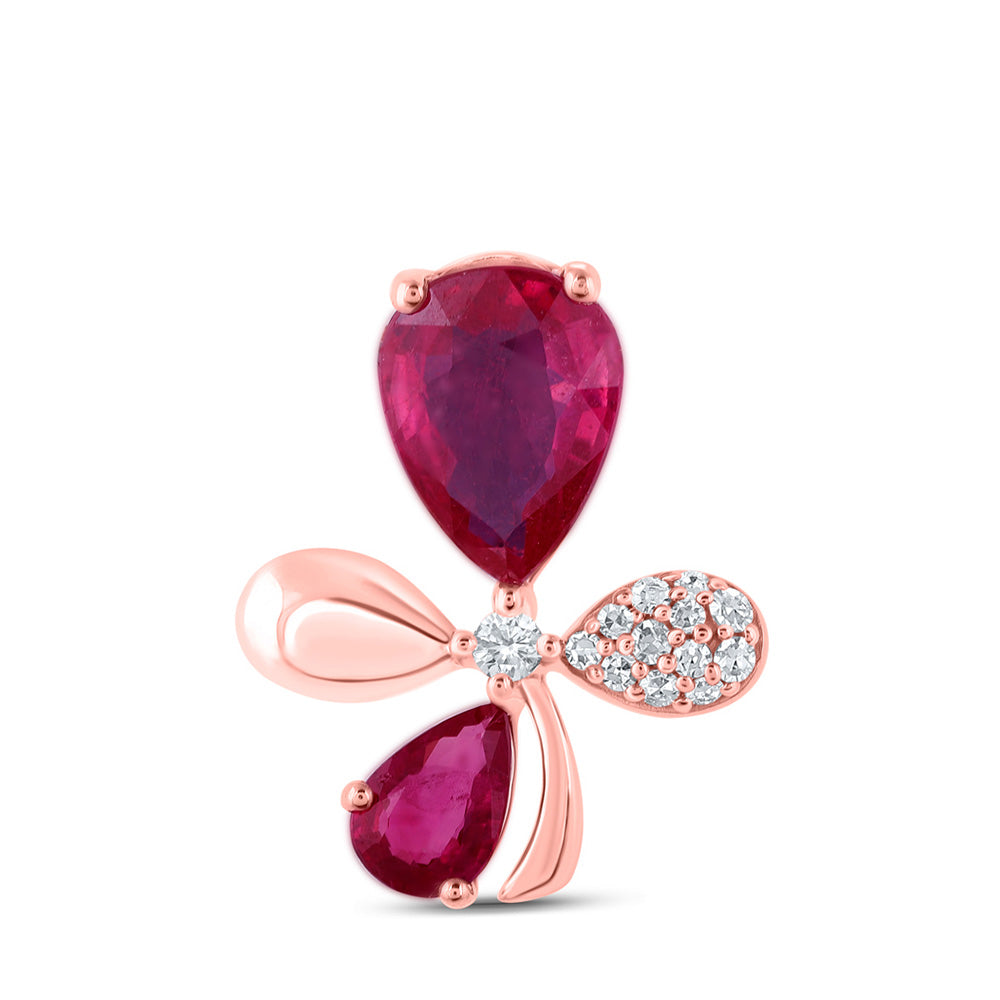 Gemstone Fashion Pendant | 10kt Rose Gold Womens Pear Ruby Diamond Flower Fashion Pendant 1-7/8 Cttw | Splendid Jewellery GND