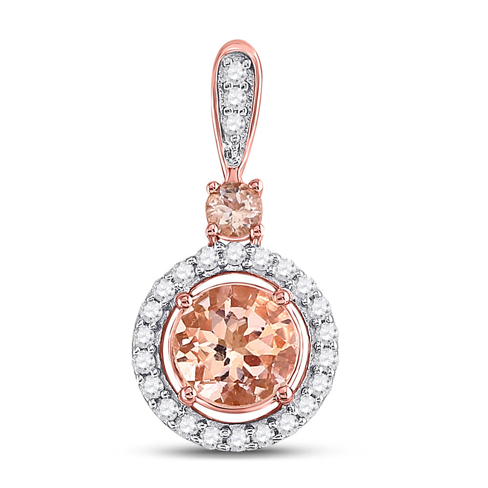 Gemstone Fashion Pendant | 10kt Rose Gold Womens Round Morganite Diamond Solitaire Pendant 3/8 Cttw | Splendid Jewellery GND