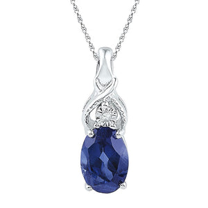Gemstone Fashion Pendant | 10kt White Gold Womens Oval Lab-Created Blue Sapphire Solitaire Diamond Pendant 7/8 Cttw | Splendid Jewellery GND