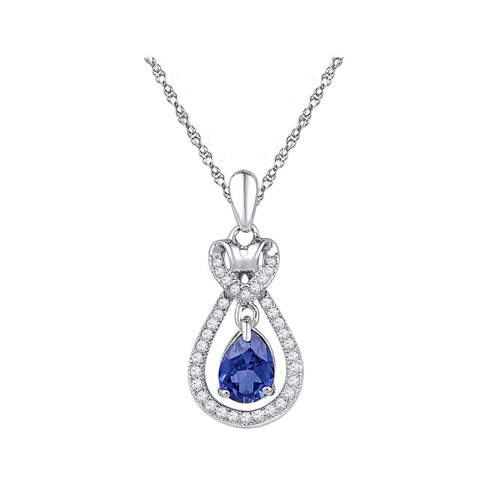 Gemstone Fashion Pendant | 10kt White Gold Womens Oval Lab-Created Blue Sapphire Solitaire Pendant 1/6 Cttw | Splendid Jewellery GND