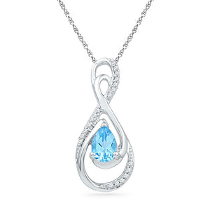 Gemstone Fashion Pendant | 10kt White Gold Womens Oval Lab-Created Blue Topaz Solitaire Pendant 3/4 Cttw | Splendid Jewellery GND