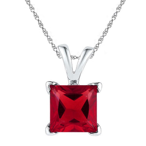 Gemstone Fashion Pendant | 10kt White Gold Womens Princess Lab-Created Ruby Solitaire Pendant 1-1/3 Cttw | Splendid Jewellery GND