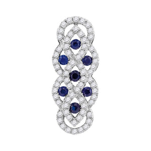 Gemstone Fashion Pendant | 10kt White Gold Womens Round Blue Sapphire Diamond Vertical Woven Fashion Pendant 1/2 Cttw | Splendid Jewellery GND
