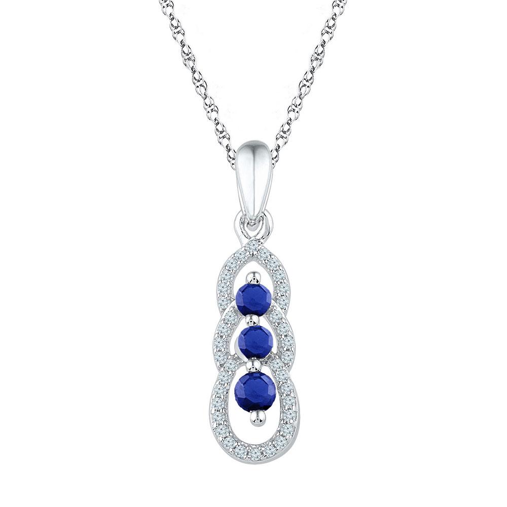 Gemstone Fashion Pendant | 10kt White Gold Womens Round Lab-Created Blue Sapphire 3-stone Pendant 1/2 Cttw | Splendid Jewellery GND