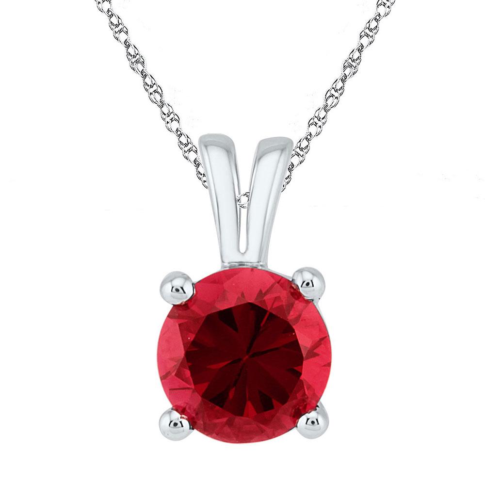 Gemstone Fashion Pendant | 10kt White Gold Womens Round Lab-Created Ruby Solitaire Pendant 1-1/3 Cttw | Splendid Jewellery GND