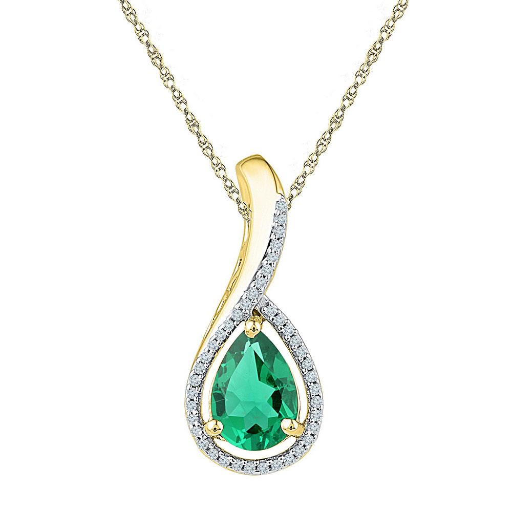 Gemstone Fashion Pendant | 10kt Yellow Gold Womens Pear Lab-Created Emerald Solitaire Diamond Pendant 2 Cttw | Splendid Jewellery GND