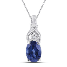 Load image into Gallery viewer, Oceanic Elegance: Sterling Silver Blue Sapphire Diamond Pendant  Top View from Splendid Jewellery