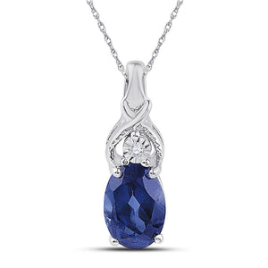 Gemstone Fashion Pendant | Sterling Silver Womens Oval Lab-Created Blue Sapphire Solitaire Diamond Pendant 7/8 Cttw | Splendid Jewellery GND