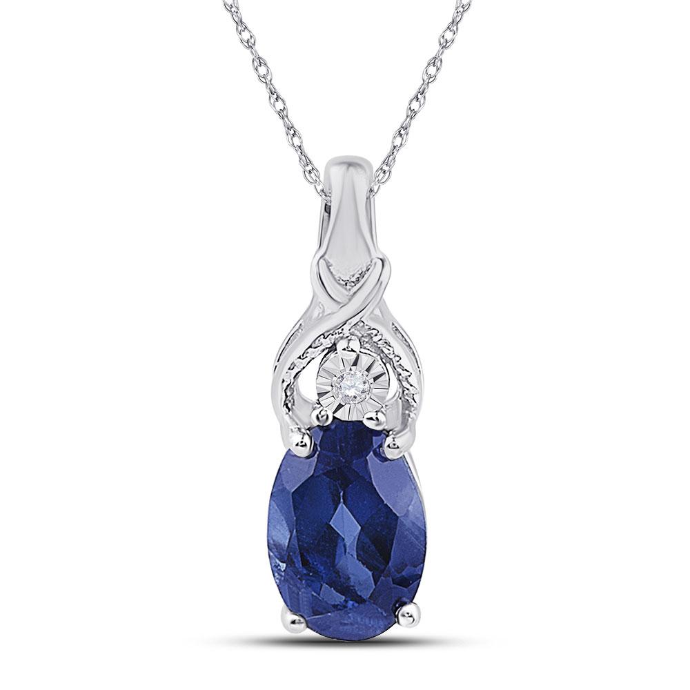 Gemstone Fashion Pendant | Sterling Silver Womens Oval Lab-Created Blue Sapphire Solitaire Diamond Pendant 7/8 Cttw | Splendid Jewellery GND