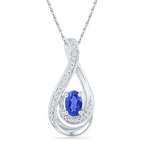 Gemstone Fashion Pendant | Sterling Silver Womens Oval Lab-Created Blue Sapphire Solitaire Teardrop Pendant 1/2 Cttw | Splendid Jewellery GND