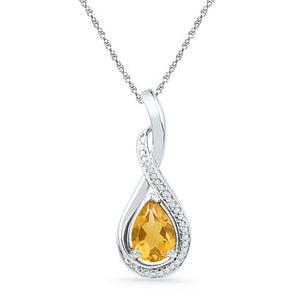 Gemstone Fashion Pendant | Sterling Silver Womens Oval Lab-Created Citrine Solitaire Diamond Frame Twist Pendant 1 Cttw | Splendid Jewellery GND