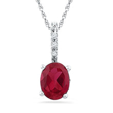 Load image into Gallery viewer, Radiant Ruby Elegance Pendant | Sterling Silver Womens Oval Lab-Created Ruby Solitaire Pendant 1 Cttw | Splendid Jewellery  Top View from Splendid Jewellery