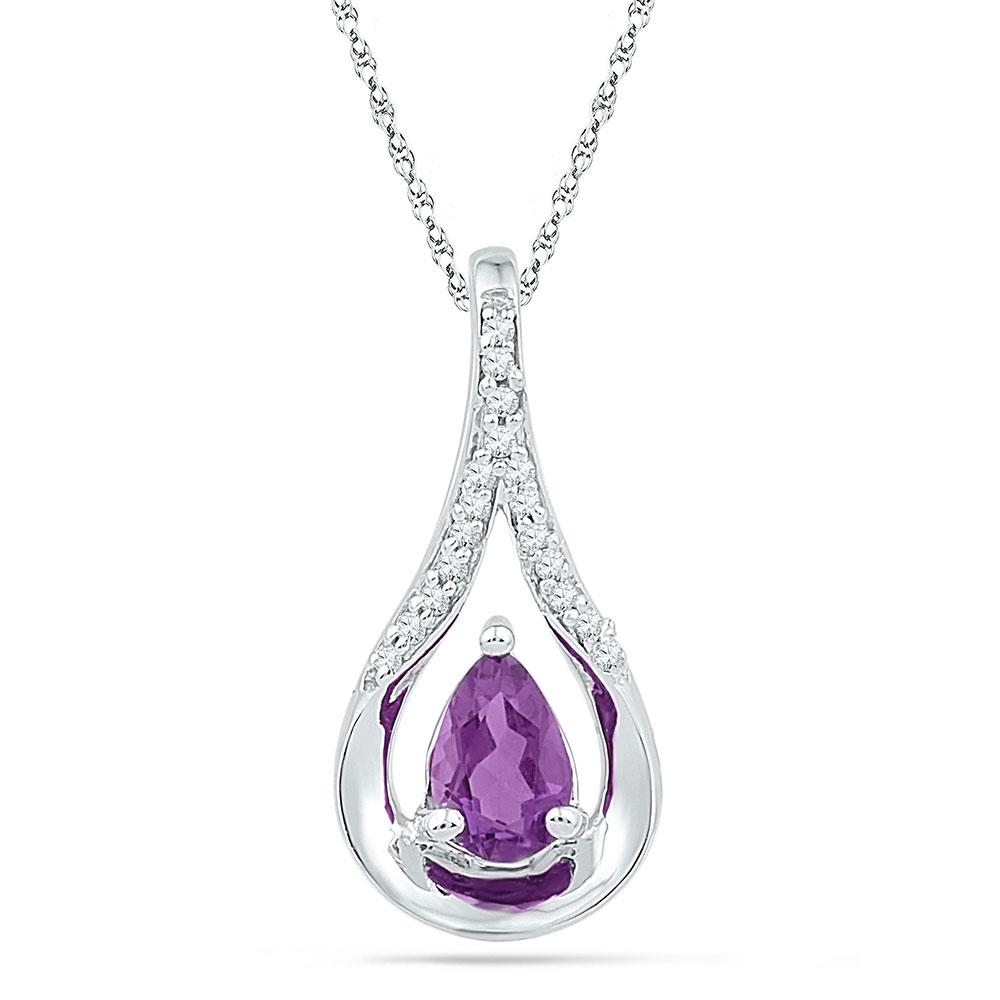 Gemstone Fashion Pendant | Sterling Silver Womens Pear Lab-Created Amethyst Solitaire Diamond Teardrop Pendant 1/2 Cttw | Splendid Jewellery GND