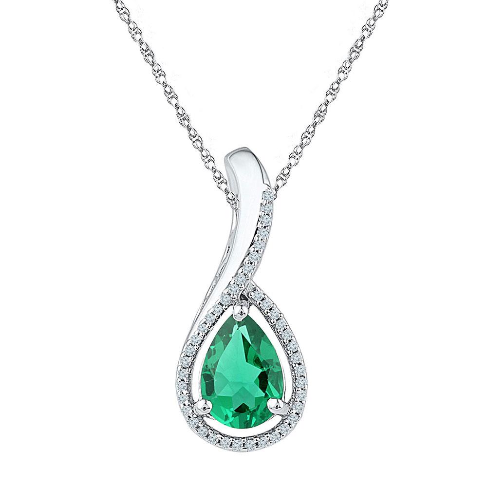 Gemstone Fashion Pendant | Sterling Silver Womens Pear Lab-Created Emerald Teardrop Pendant 2 Cttw | Splendid Jewellery GND