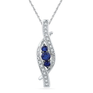 Gemstone Fashion Pendant | Sterling Silver Womens Round Lab-Created Blue Sapphire Diamond Pendant 1/20 Cttw | Splendid Jewellery GND