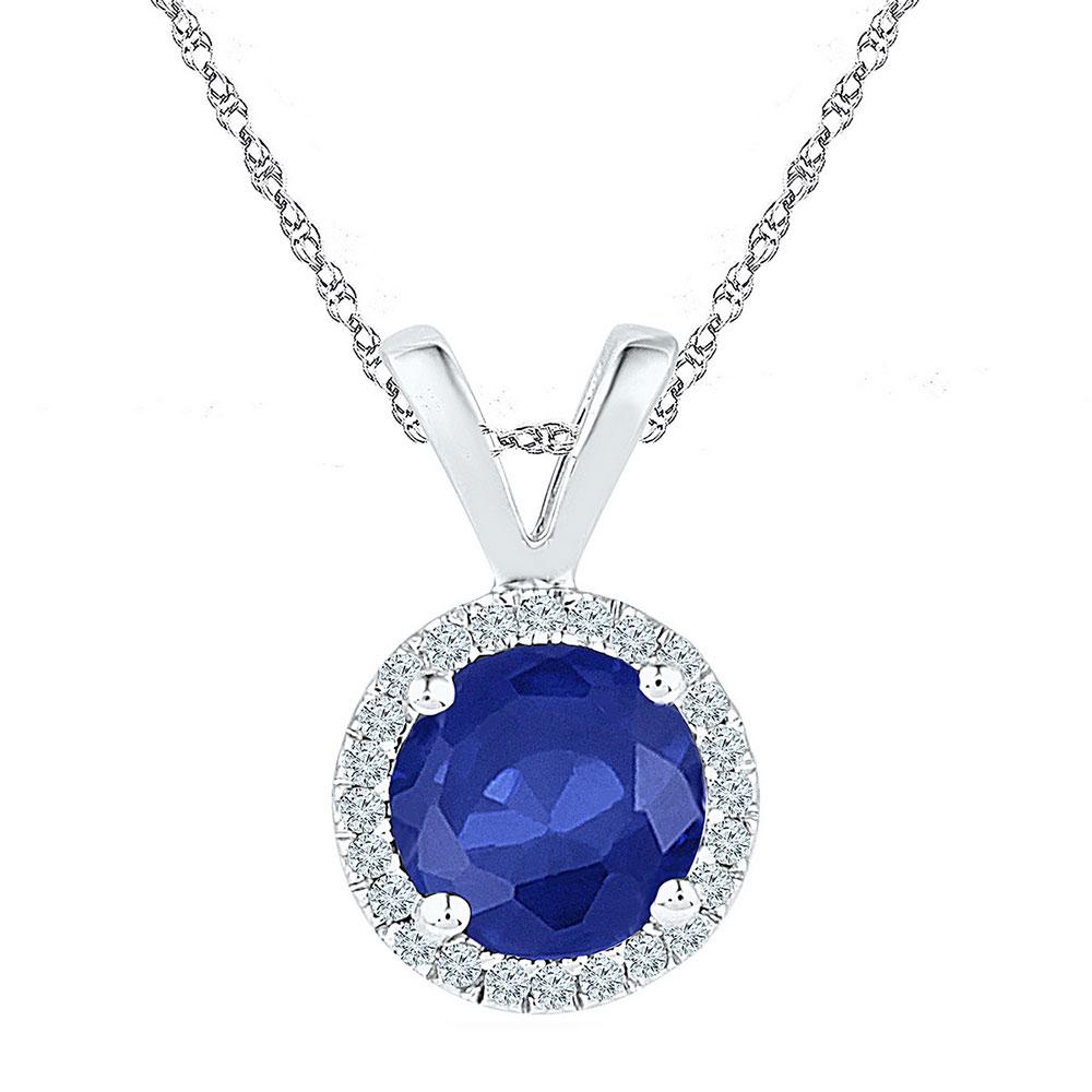 Gemstone Fashion Pendant | Sterling Silver Womens Round Lab-Created Blue Sapphire Solitaire Pendant 1/10 Cttw | Splendid Jewellery GND