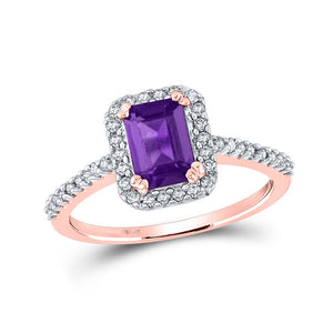 Gemstone Fashion Ring | 10kt Rose Gold Womens Emerald Lab-Created Amethyst Solitaire Ring 1 Cttw | Splendid Jewellery GND