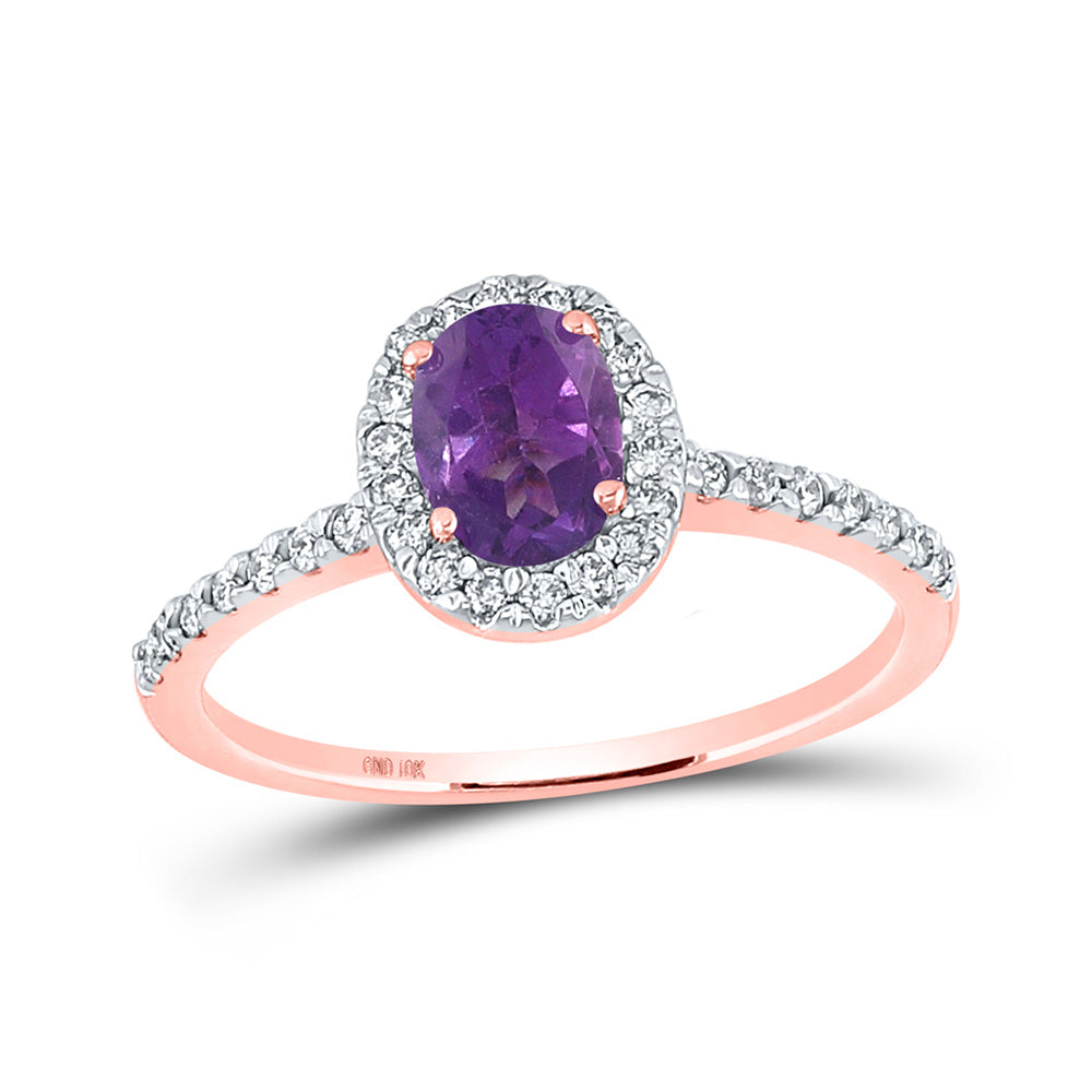 Gemstone Fashion Ring | 10kt Rose Gold Womens Oval Lab-Created Amethyst Solitaire Ring 1 Cttw | Splendid Jewellery GND