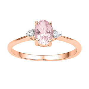 Gemstone Fashion Ring | 10kt Rose Gold Womens Oval Lab-Created Morganite Solitaire Diamond Ring 5/8 Cttw | Splendid Jewellery GND