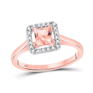 Gemstone Fashion Ring | 10kt Rose Gold Womens Princess Morganite Diamond Solitaire Ring 1/3 Cttw | Splendid Jewellery GND