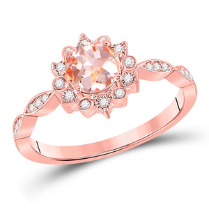 Gemstone Fashion Ring | 10kt Rose Gold Womens Round Morganite Starburst Solitaire Ring 3/4 Cttw | Splendid Jewellery GND
