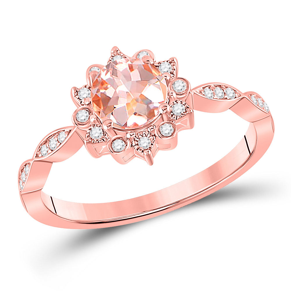Gemstone Fashion Ring | 10kt Rose Gold Womens Round Morganite Starburst Solitaire Ring 3/4 Cttw | Splendid Jewellery GND