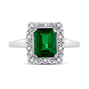 Gemstone Fashion Ring | 10kt White Gold Womens Emerald Lab-Created Emerald Solitaire Ring 1-4/5 Cttw | Splendid Jewellery GND