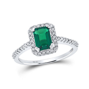 Gemstone Fashion Ring | 10kt White Gold Womens Emerald Lab-Created Emerald Solitaire Ring 1 Cttw | Splendid Jewellery GND