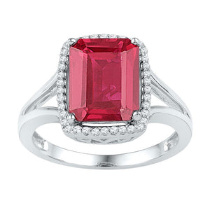 Gemstone Fashion Ring | 10kt White Gold Womens Emerald Lab-Created Ruby Solitaire Diamond Ring 4-5/8 Cttw | Splendid Jewellery GND