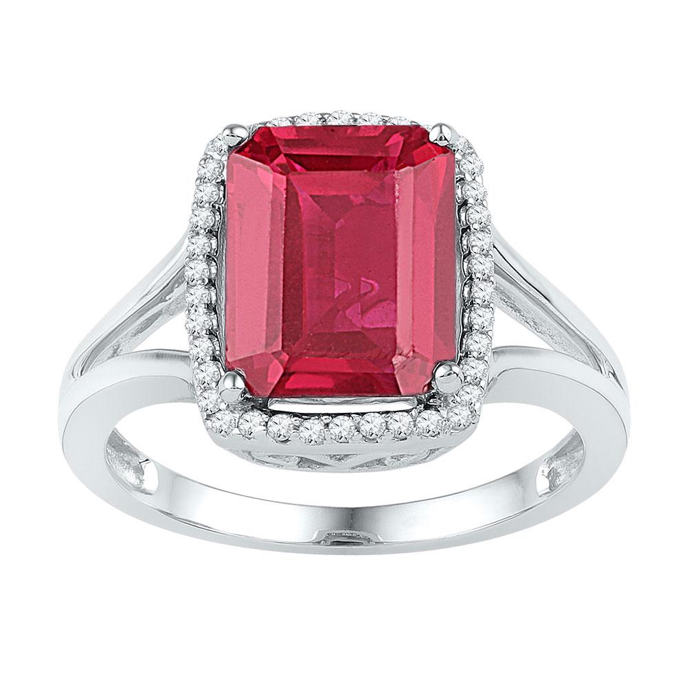 Gemstone Fashion Ring | 10kt White Gold Womens Emerald Lab-Created Ruby Solitaire Diamond Ring 4-5/8 Cttw | Splendid Jewellery GND