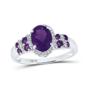 Gemstone Fashion Ring | 10kt White Gold Womens Oval Lab-Created Amethyst Solitaire Ring 1-3/8 Cttw | Splendid Jewellery GND