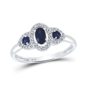 Gemstone Fashion Ring | 10kt White Gold Womens Oval Lab-Created Blue Sapphire 3-stone Ring 5/8 Cttw | Splendid Jewellery GND