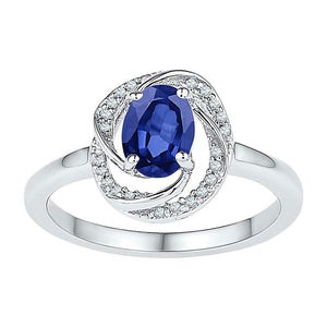 Gemstone Fashion Ring | 10kt White Gold Womens Oval Lab-Created Blue Sapphire Solitaire Ring 1-1/4 Cttw | Splendid Jewellery GND
