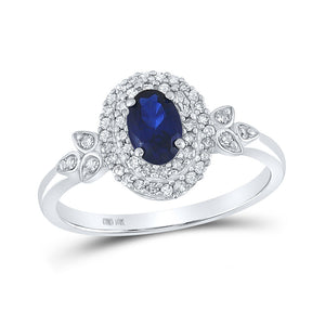 Gemstone Fashion Ring | 10kt White Gold Womens Oval Lab-Created Blue Sapphire Solitaire Ring 1 Cttw | Splendid Jewellery GND