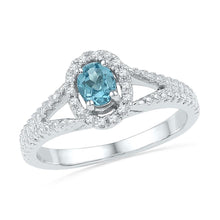 Load image into Gallery viewer, Radiant Blue Topaz and Diamond Fashion Ring | 10kt White Gold Womens Oval Gemstone Solitaire Ring 1/2 Cttw | Splendid Jewellery Top View from Splendid Jewellery