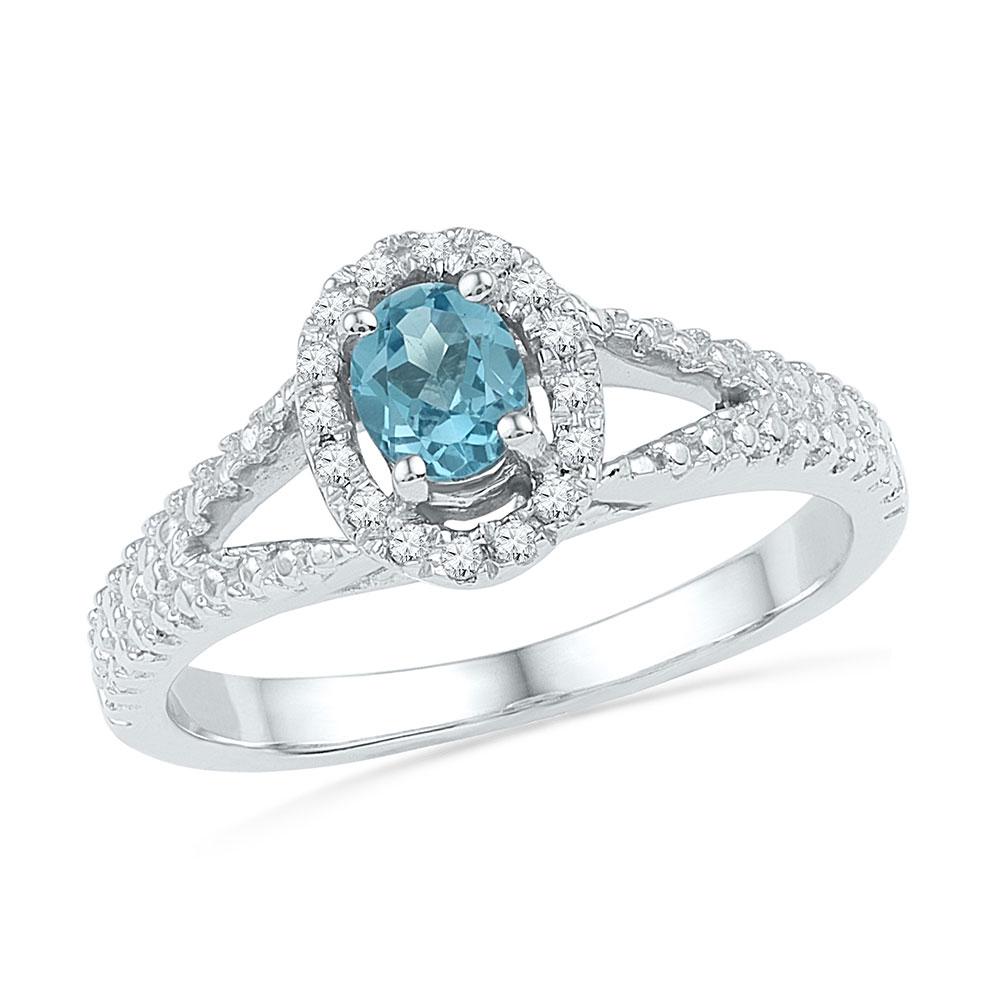 Gemstone Fashion Ring | 10kt White Gold Womens Oval Lab-Created Blue Topaz Solitaire Diamond Ring 1/2 Cttw | Splendid Jewellery GND
